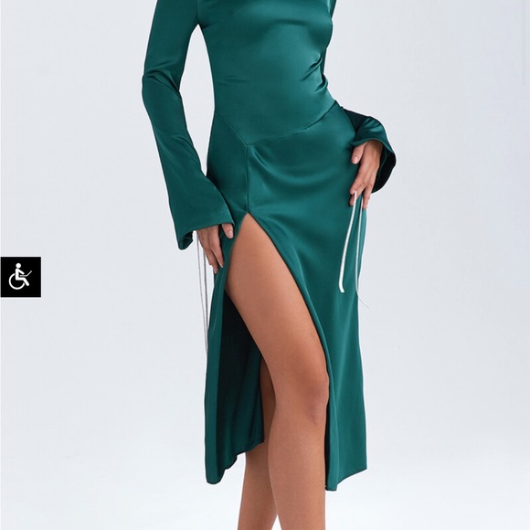 HouseofCB Elegant Green Satin Midi Dress - Picture 3 of 7